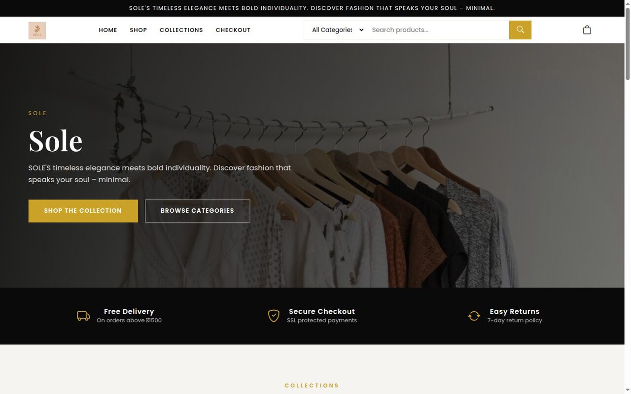Fashion Luxe /landingpage with hero cover photo, shop description and call-to-action buttons