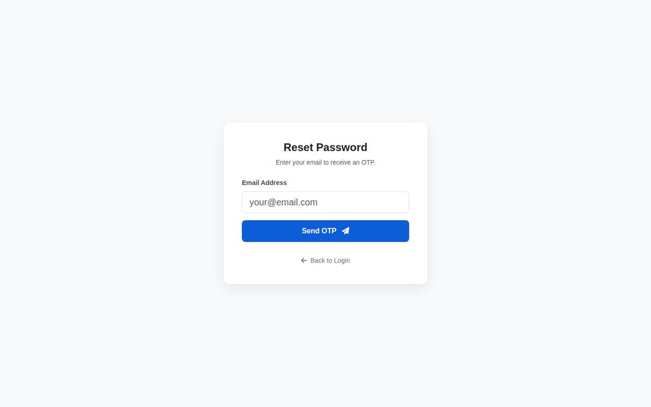 Reset Password page: enter your email address and click Send OTP